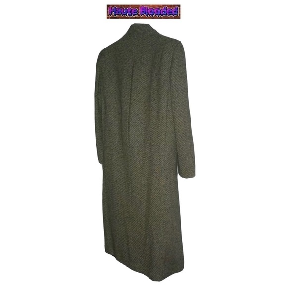 Vintage 80's Saxton Hall Floor Length Virgin Wool Herringbone Dark Academia Coat - Picture 8 of 16